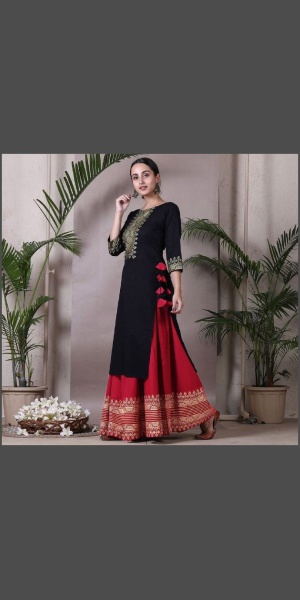 Long black kurti with red skirt