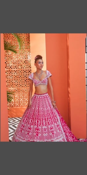 Pink taffeta silk lehenga choli
