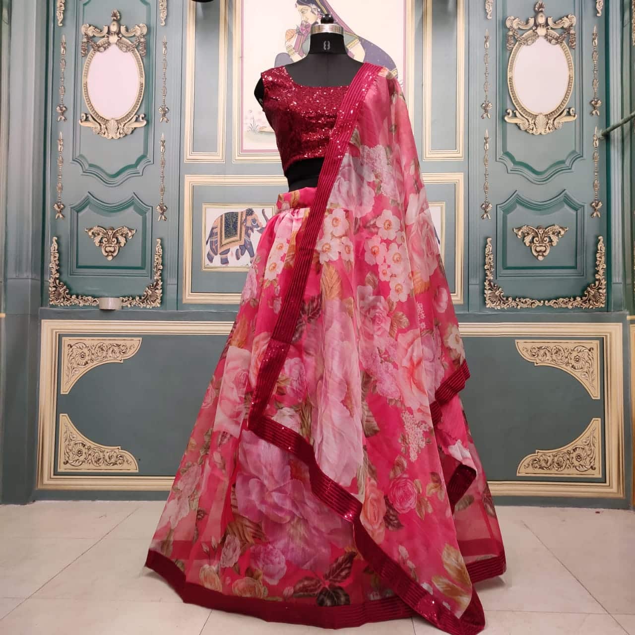 Sabya red printed lehenga