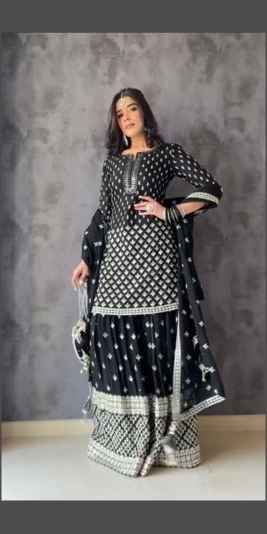Black lehenga with Dori and sequins