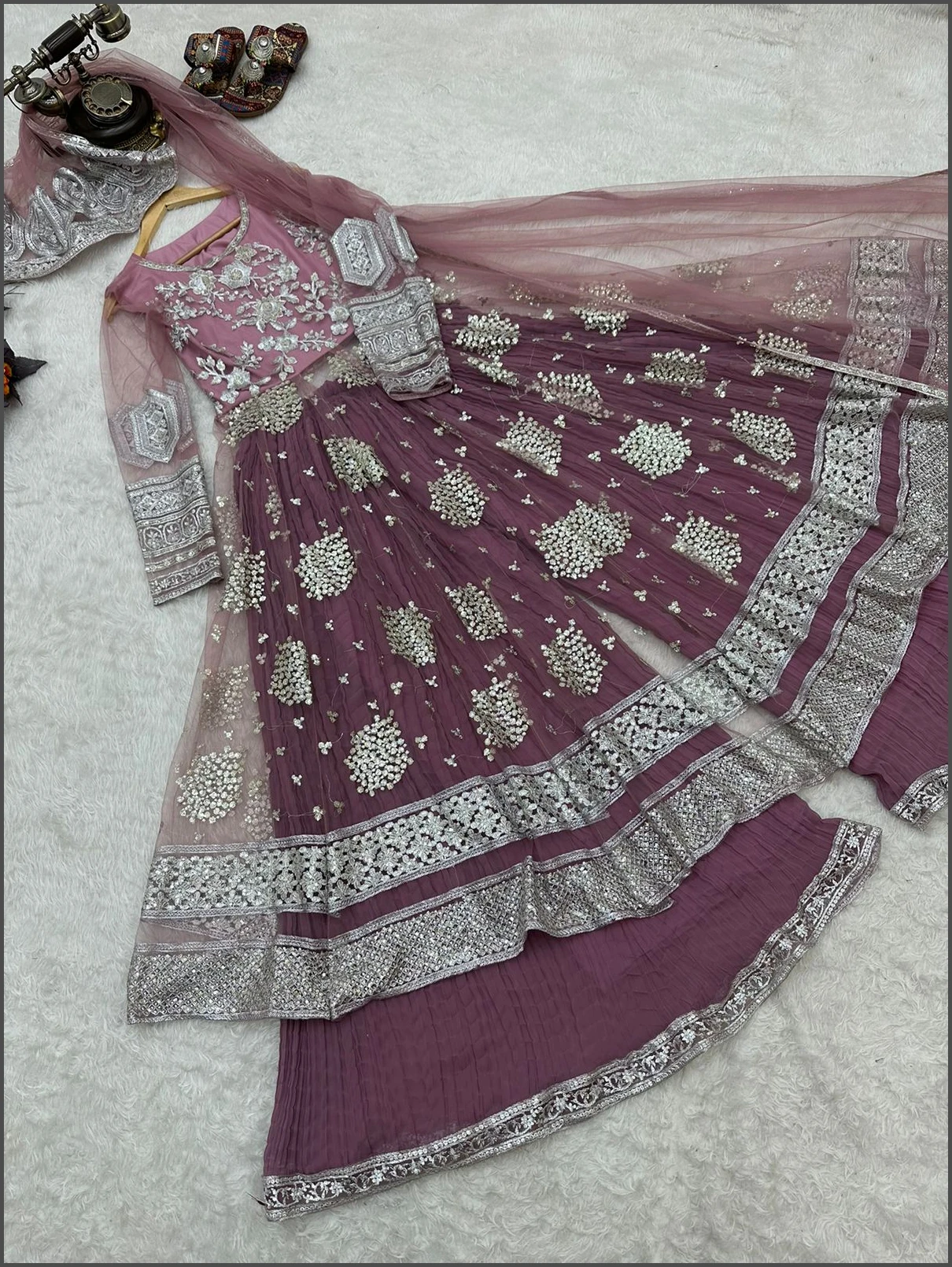 Party sharara in green and pink