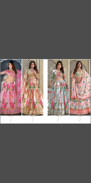 Lehenga with flower prints and sequins