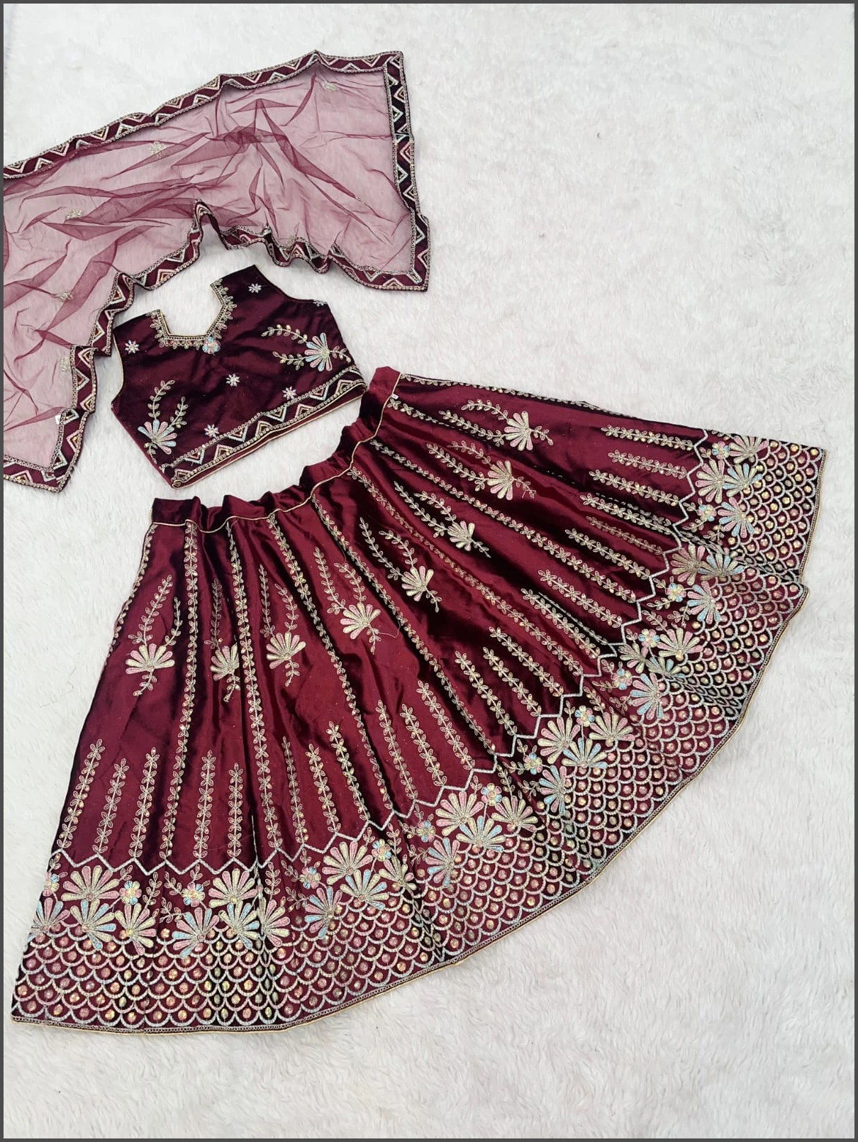 Designer velvet lehengas for girls