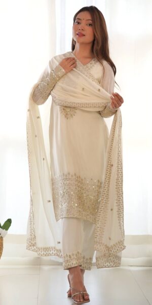 White shalwar kameez with sequins and jari work